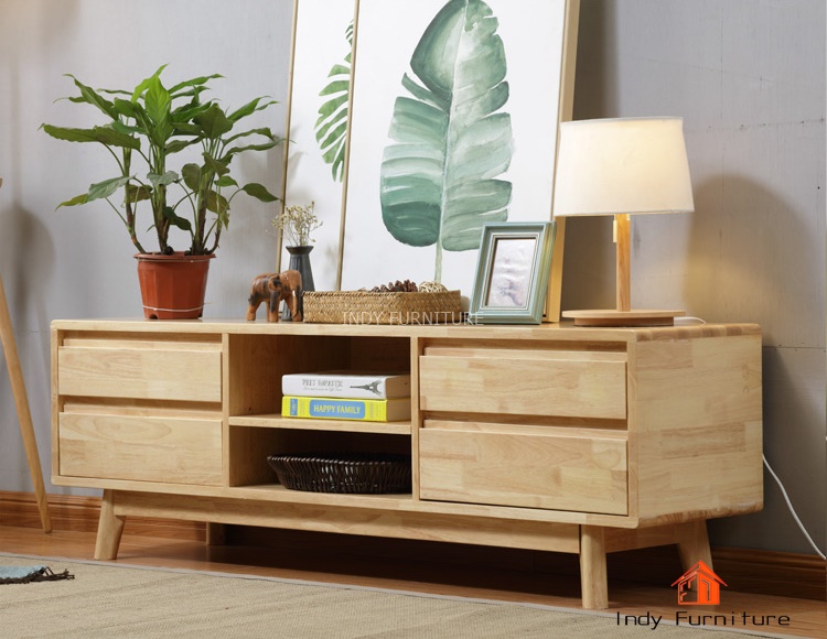 ตู้วางทีวีไม้ยางพารา รุ่น Mammos-B160 สีธรรมชาติ