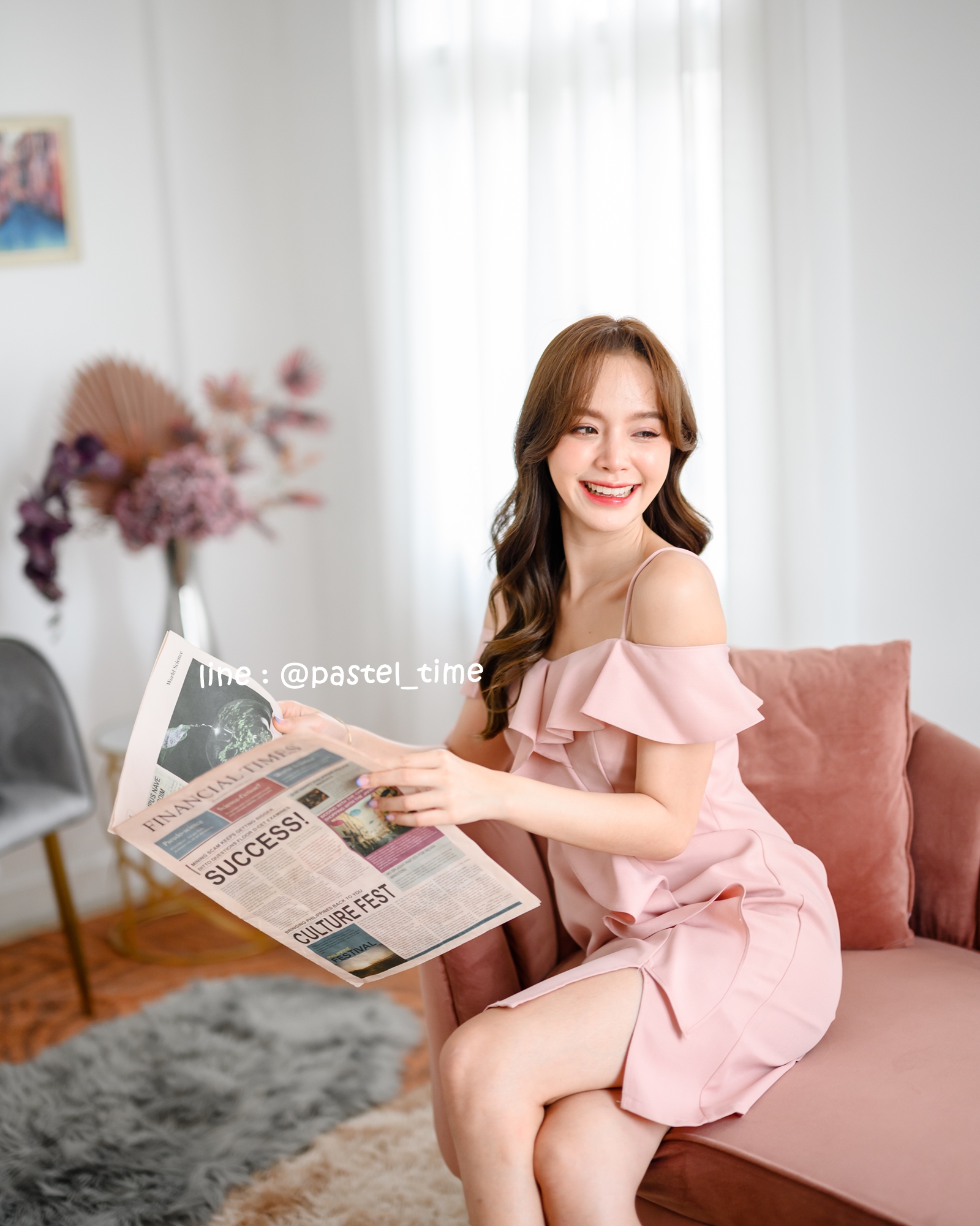Kathy Off Shoulder Dress - สีชมพู **มีแต่S**