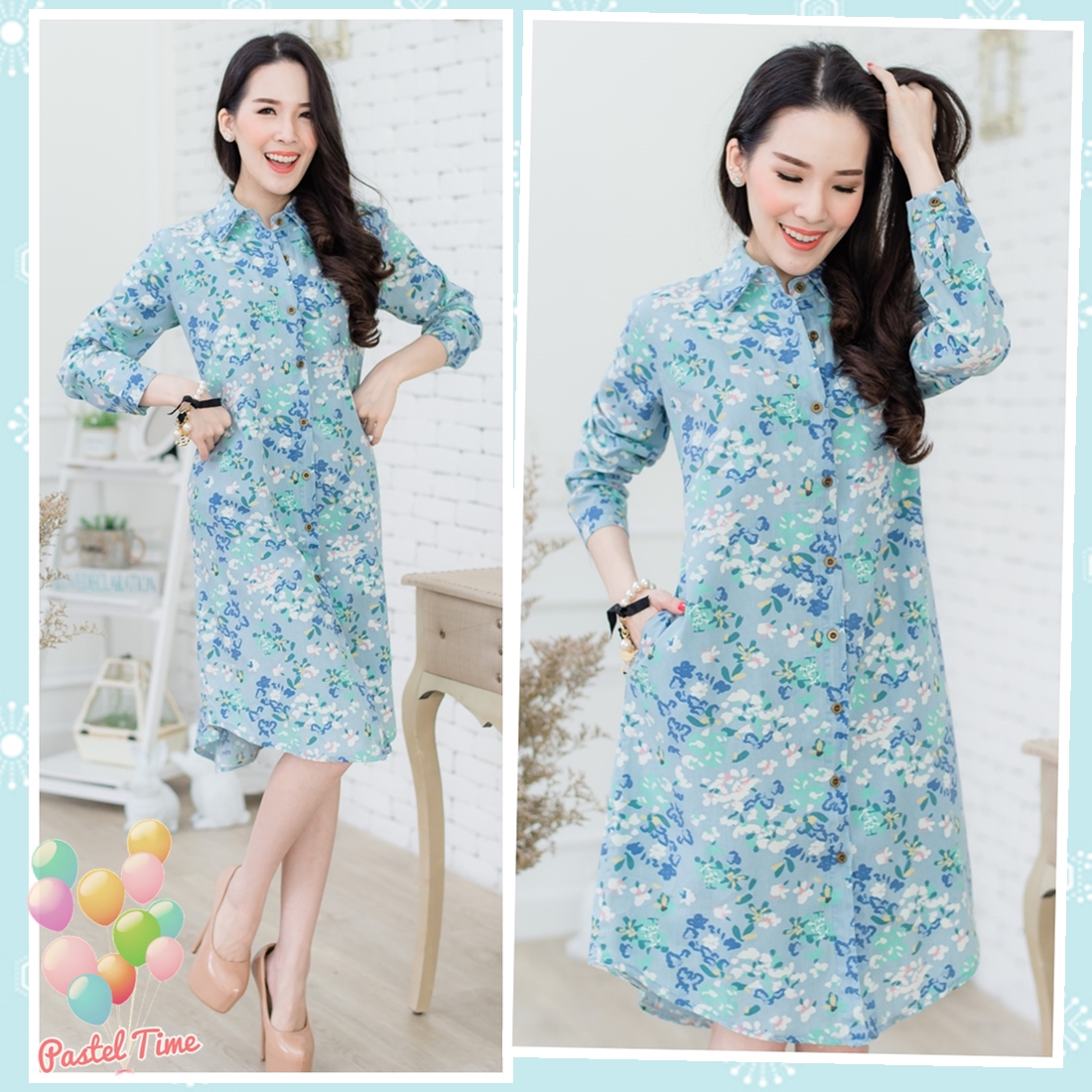 Floral Denim Oversize Shirt Dress