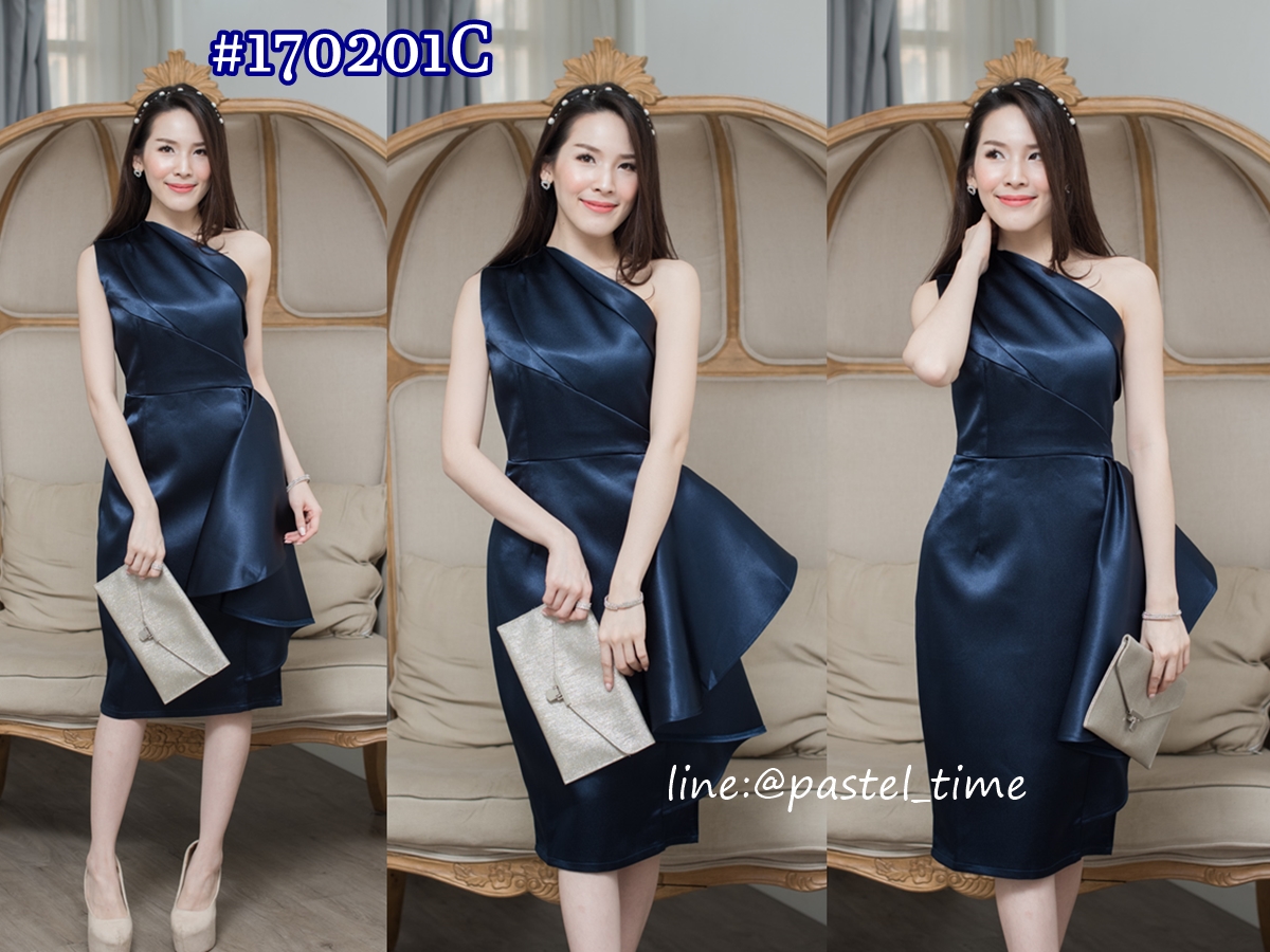 Micha Layered Silk Satin Dress – Midnight Blue : เดรสสั้นสีกรม