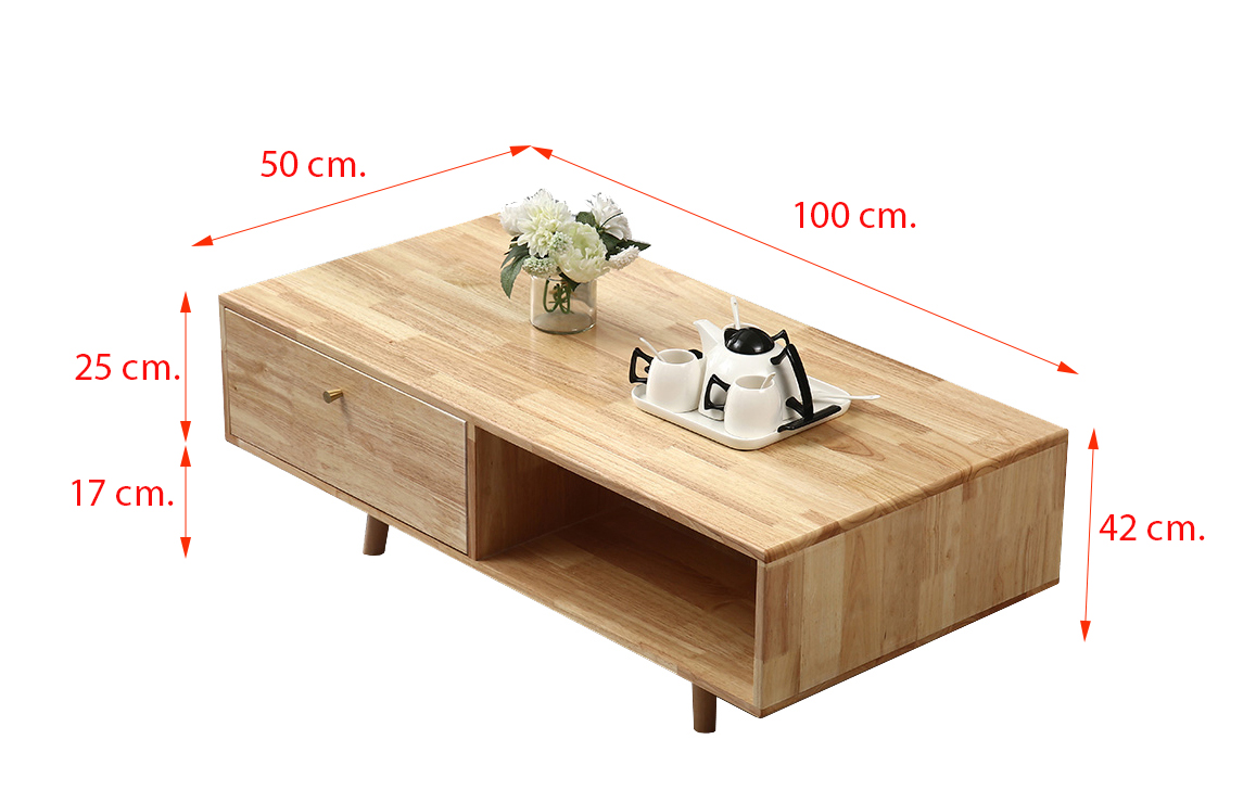 โต๊ะกลางไม้ยางพารา รุ่น Racha-CT100 สีธรรมชาติ
