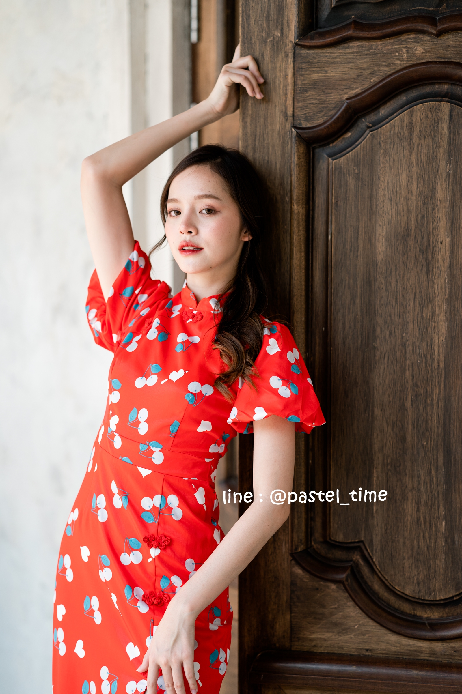 Cherry Ang Pao Dress เดรสกี่เพ้าคอจีนสีแดง