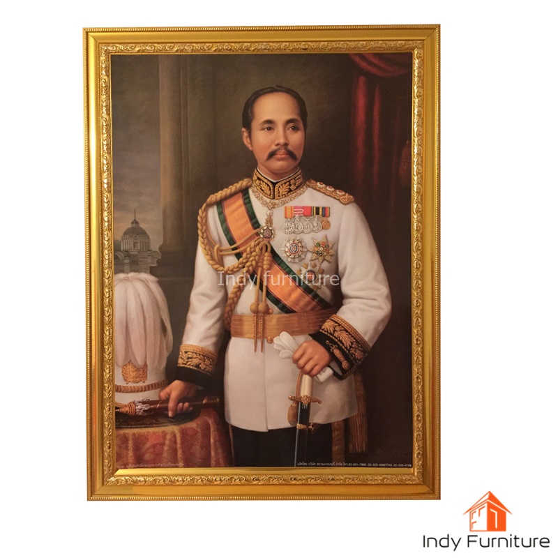 กรอบรูป พระบรมฉายาสาทิสลักษณ์ รัชกาลที่ 5 (ชุดขาว มือถือกระบี่) ขนาด 46x59 ซม. (9495)