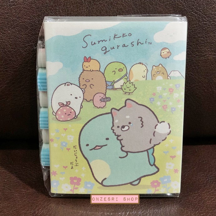 กระดาษโน้ต Memo แบบเล่มลาย Sumikko Gurashi - Dog Cosplay with Puppy สีฟ้า มียางลบเล็ก 6 ก้อน ขนาด 9 x 7 x 1.8 ซม. กระดาษมี 6 ลาย รวม 120 แผ่น