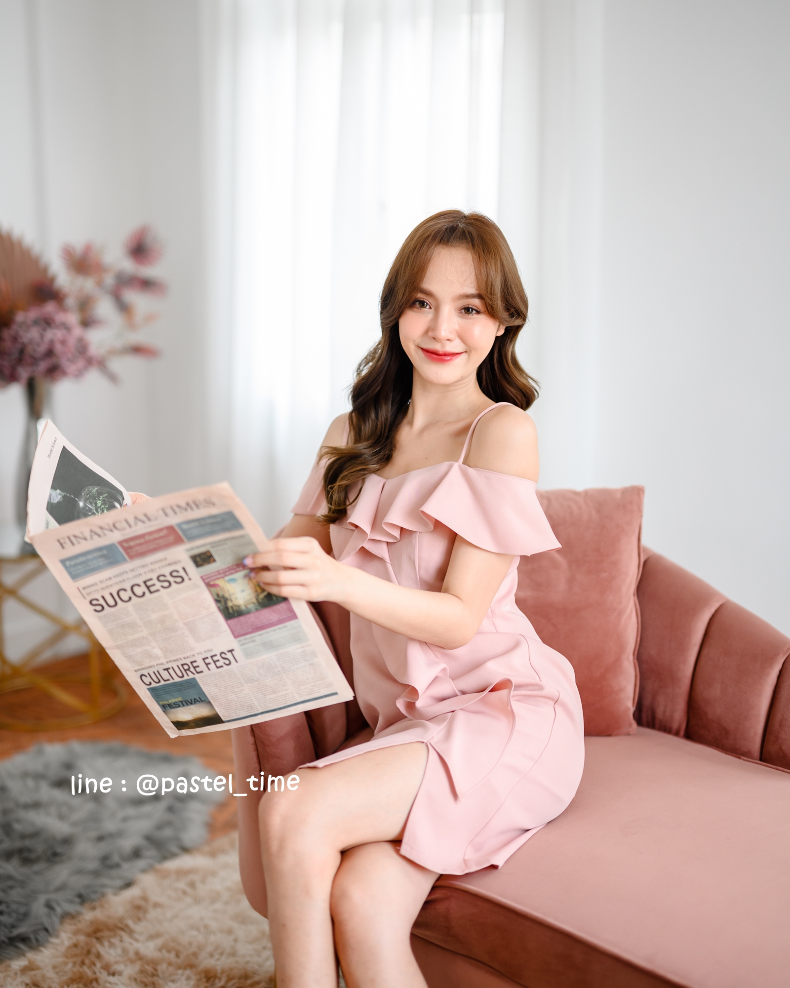 Kathy Off Shoulder Dress - สีชมพู **มีแต่S**