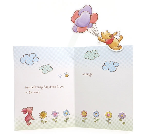 Disney Pop Up Card From Hallmark Japan การ์ดอวยพรลาย Winnie the Pooh (Flower & Balloon) ขนาด 10.8 x 14.8 x 0.2 ซม.