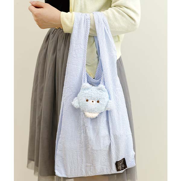 กระเป๋า Eco ลาย Rilakkuma - Chairoikoguma Dandelions and Twin Hamsters Shopping Bag แบบ Blue Wolf หมาป่าสีฟ้า พับได้ พกพาสะดวก มีที่เก็บเป็นพวงกุญแจ ขนาด 56 x 30 ซม. / พับแล้วเหลือ 8.5 x 11 x 3 ซม.