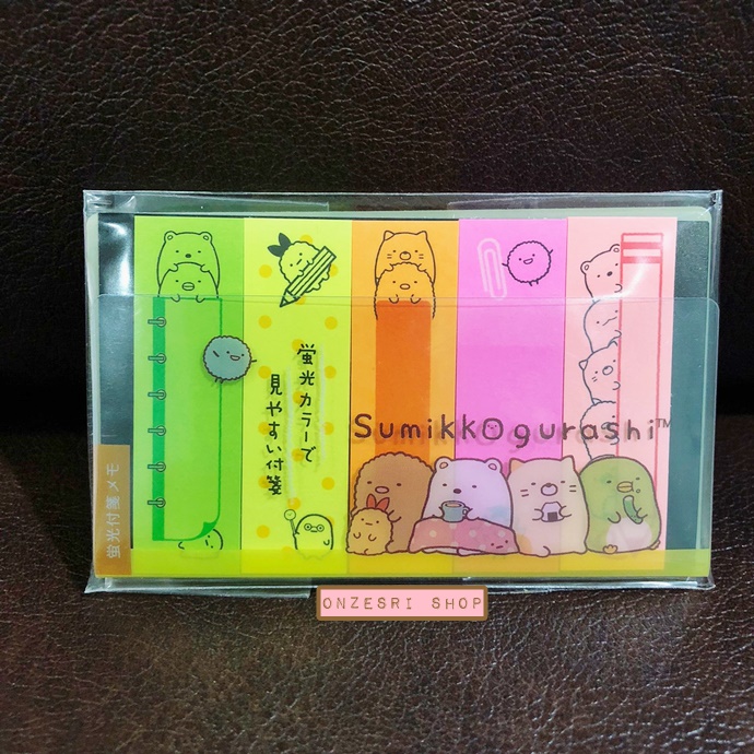 Sticky Note สะท้อนแสง 5 สี ลาย Sumikko Gurashi (Arrow) ขนาด 12.5 x 5.8 ซม. มี 5 ลาย ลายละ 15 แผ่น