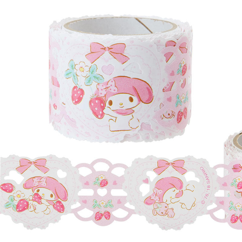 Sanrio Lace Tape Roll ลาย My Melody เป็นเทปตกแต่ง ขอบฉลุแบบลูกไม้รูปดอกไม้กับหัวใจ ขนาดกว้าง 3.3 ซม. ยาว 5 ม.