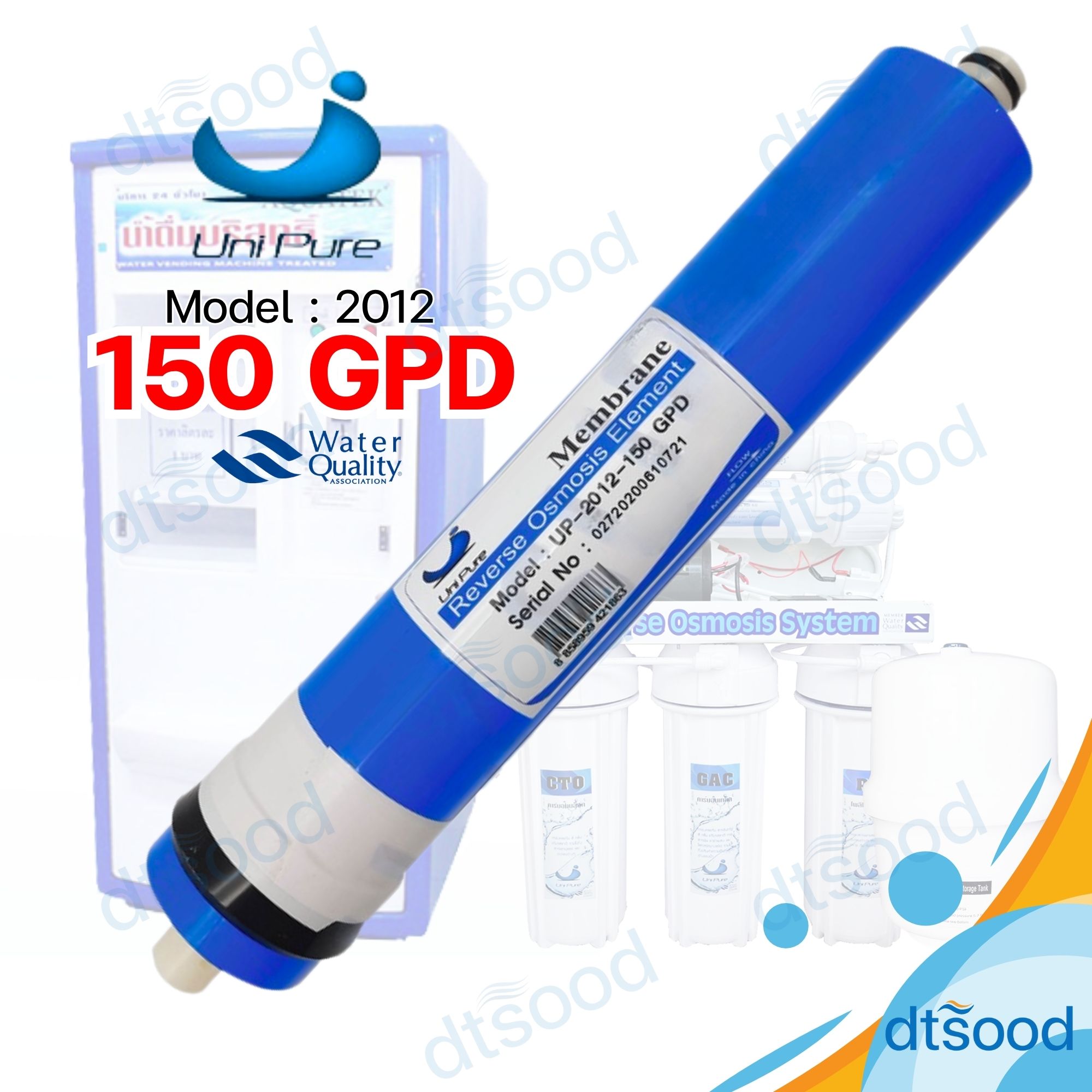ไส้กรองน้ำ RO Membrane ขนาด 150 GPD ยี่ห้อ Unipure กรองละเอียด 0.0001 ไมครอน
