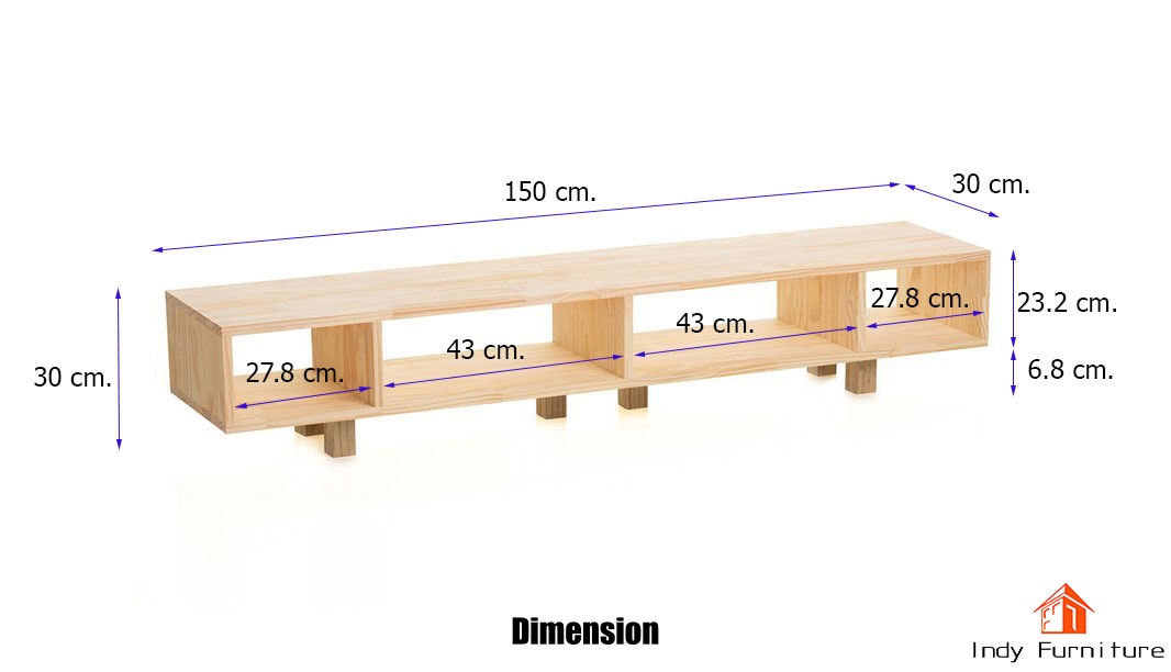 ชั้นวางอเนกประสงค์ ไม้ยางพารา รุ่น Train-B150 สีธรรมชาติ 150x30x30 Cm.