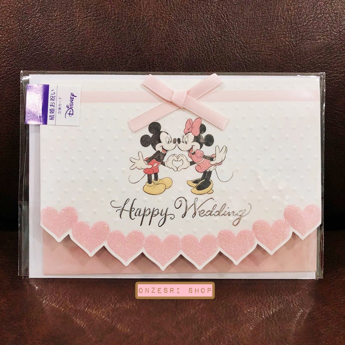 Disney Pop Up Wedding Card จาก Hallmark Japan การ์ดอวยพรแต่งงานลาย Mickey & Minnie Congratulations มีแต่งโบว์ข้างหน้า น่ารักมาก ขนาด 15.4 x 10.8 ซม.