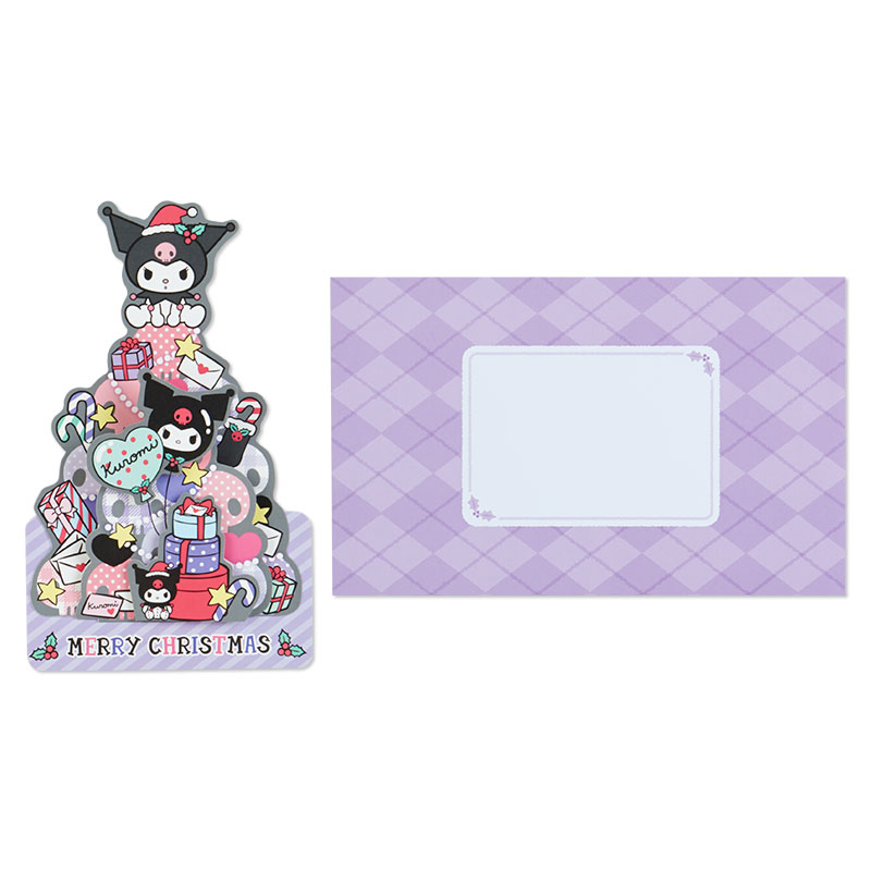 Sanrio Christmas Pop Up Card From Japan การ์ดอวยพรลาย Kuromi กางออกมาเป็นต้นคริสต์มาสได้น่ารัก ขนาด 18.8 x 13 x 7.2 ซม.
