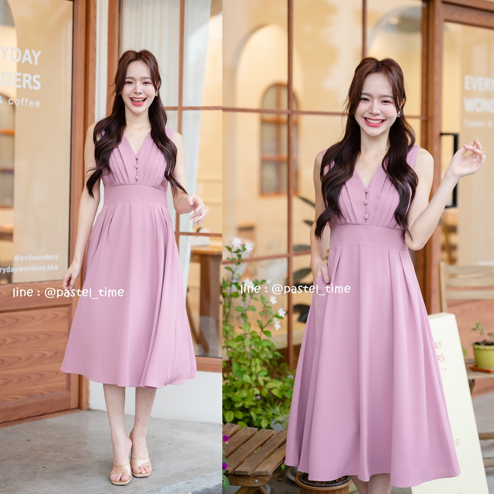 Aubrey Midi Dress : สีชมพูกลีบบัว [Made by Pastel Time]