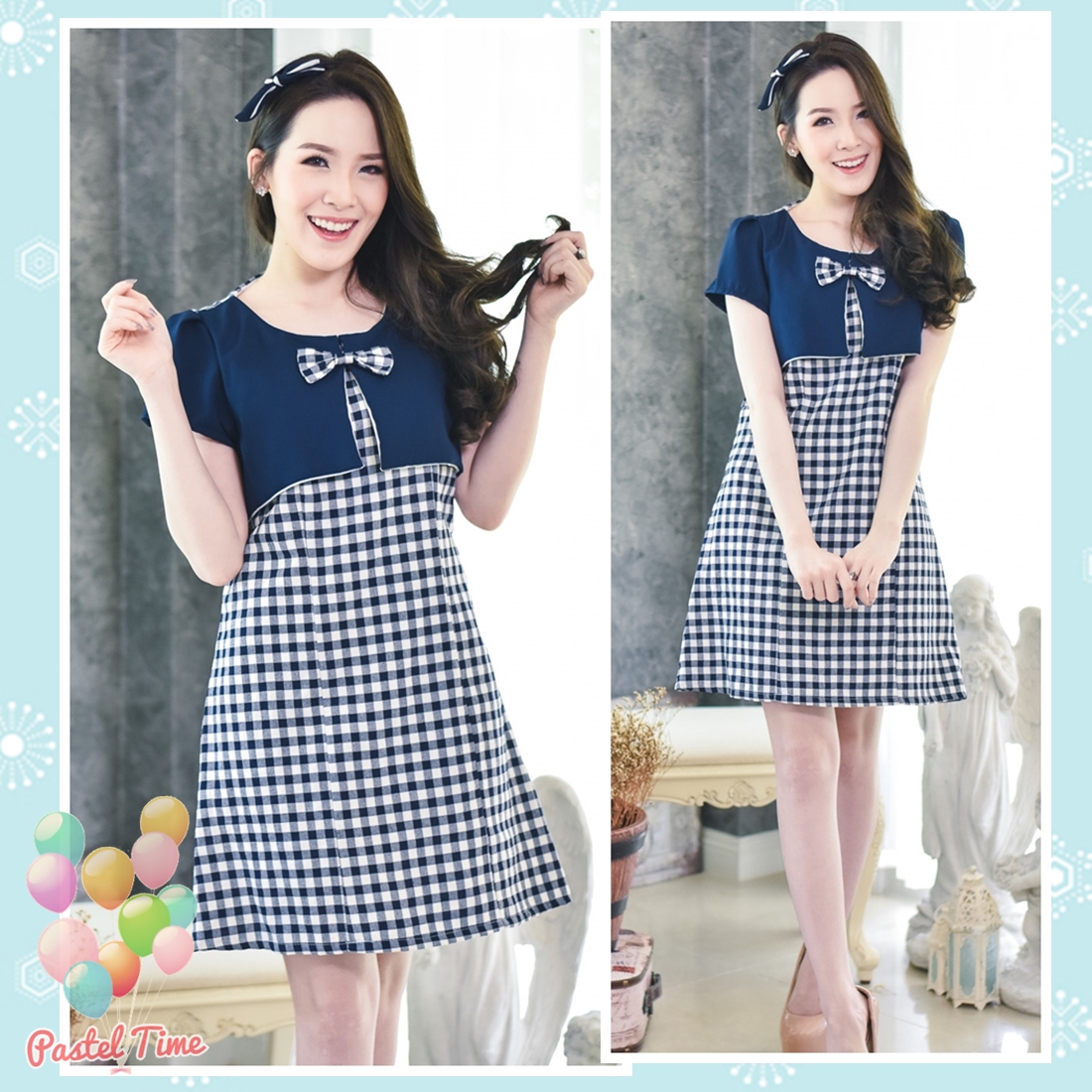 Cawaii Scott wt Bow Dress – Navy สีกรม