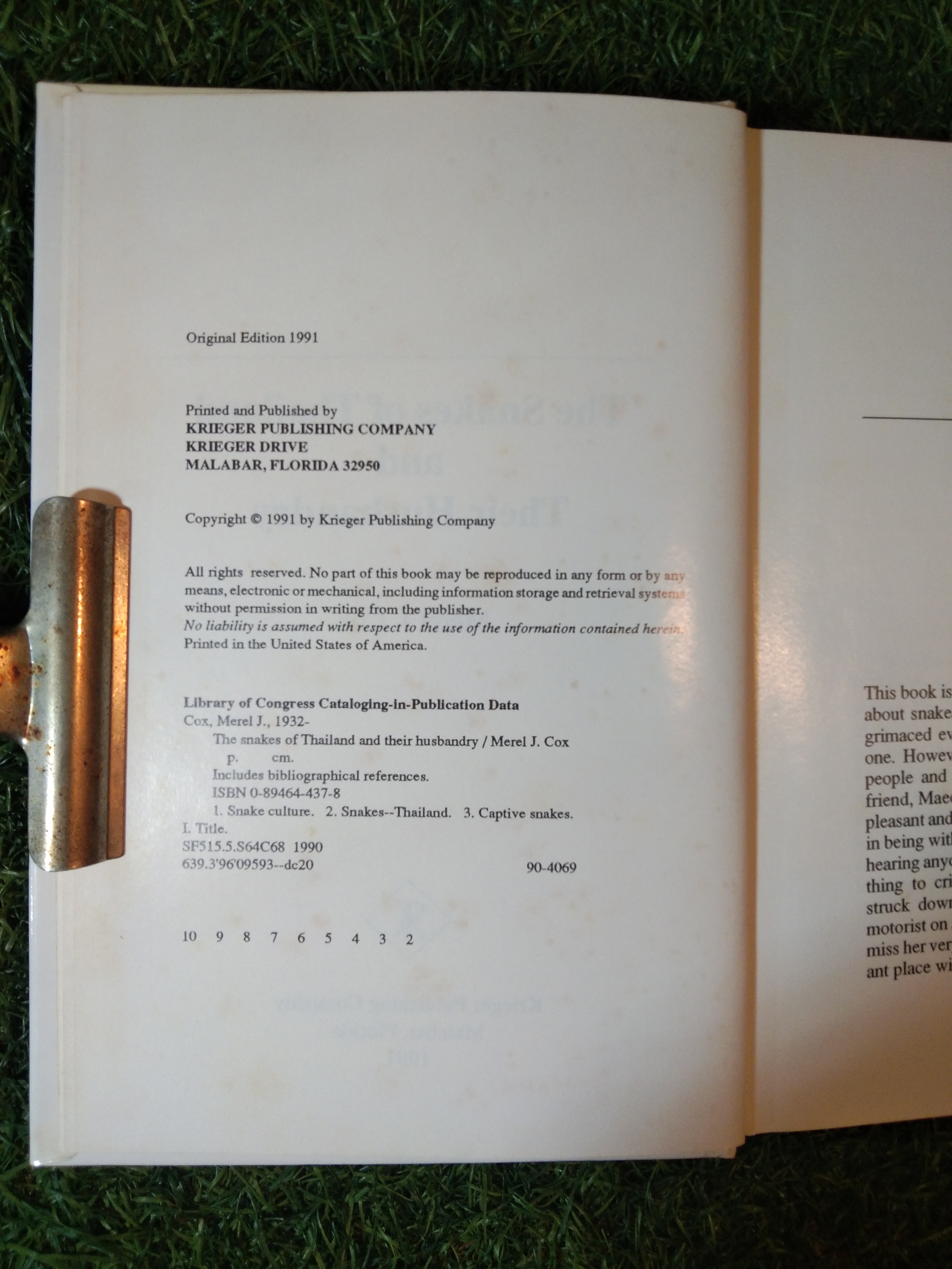 The Snakes of Thailand and Their Husbandry / Merel.J.Cox