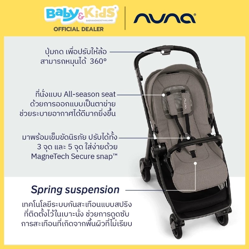 Nuna Swiv รถเข็นเด็ก รถเข็น 2 ทิศทาง ล้อหมุน 360° ทั้ง 4 ล้อ โครงอลูมิเนียมเสริมคาร์บอนไฟเบอร์ สี Biscotti