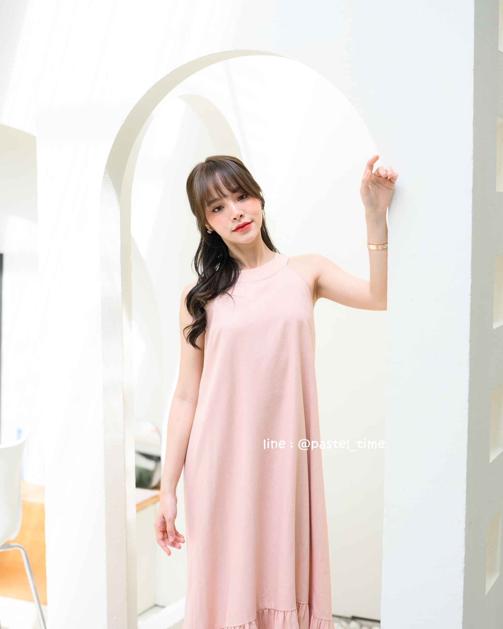 Clio Vest Linen Maxi dress - สีชมพู