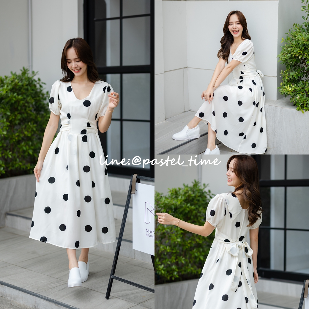 Two-Way Polka Dot Midi Dress เดรสยาวลายจุดใส่ได้2แบบ