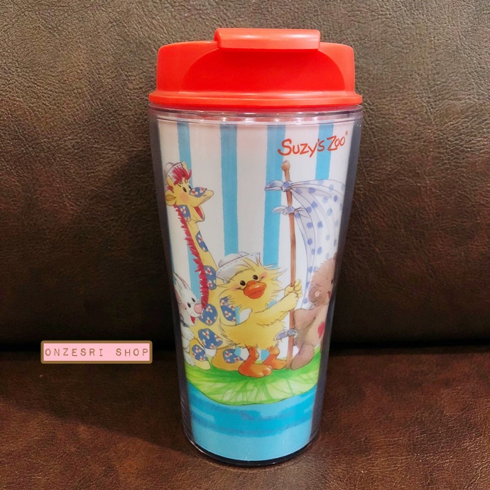 แก้ว Tumbler ลาย Suzy's Zoo FINEDAY จากญี่ปุ่น ฝาสีแดง ขนาด 16 x 7.8 ซม. ความจุ 260 ml