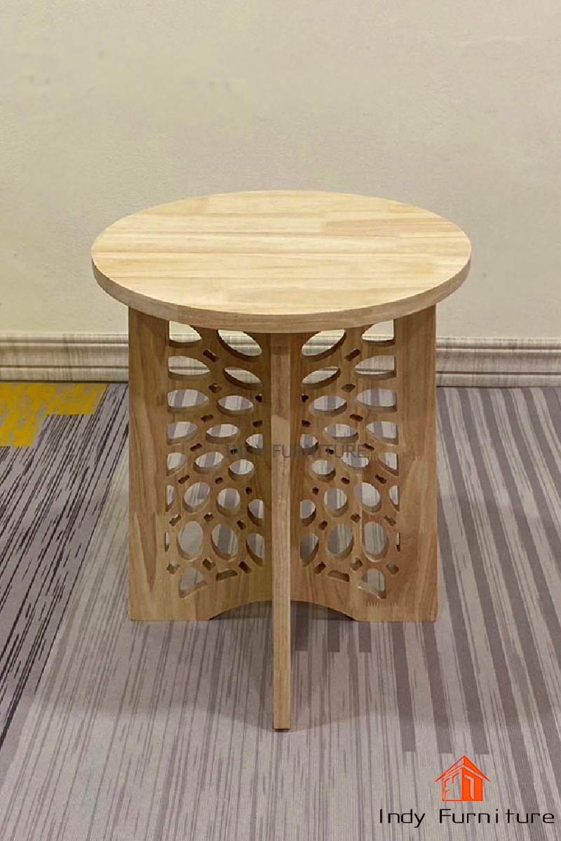 โต๊ะข้างกลม สตูลกลม ไม้ยางพารา รุ่น Lucky สีธรรมชาติ