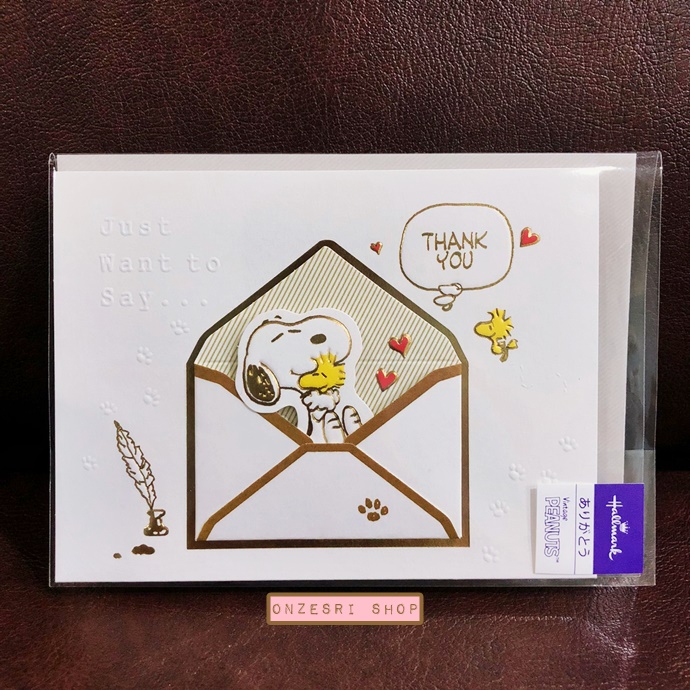 Snoopy Pop Up Thank You Card จาก Hallmark Japan การ์ดขอบคุณเป็น Pop Up ด้านหน้า แบบซองจดหมาย ขนาด 13.2 x 10 ซม.
