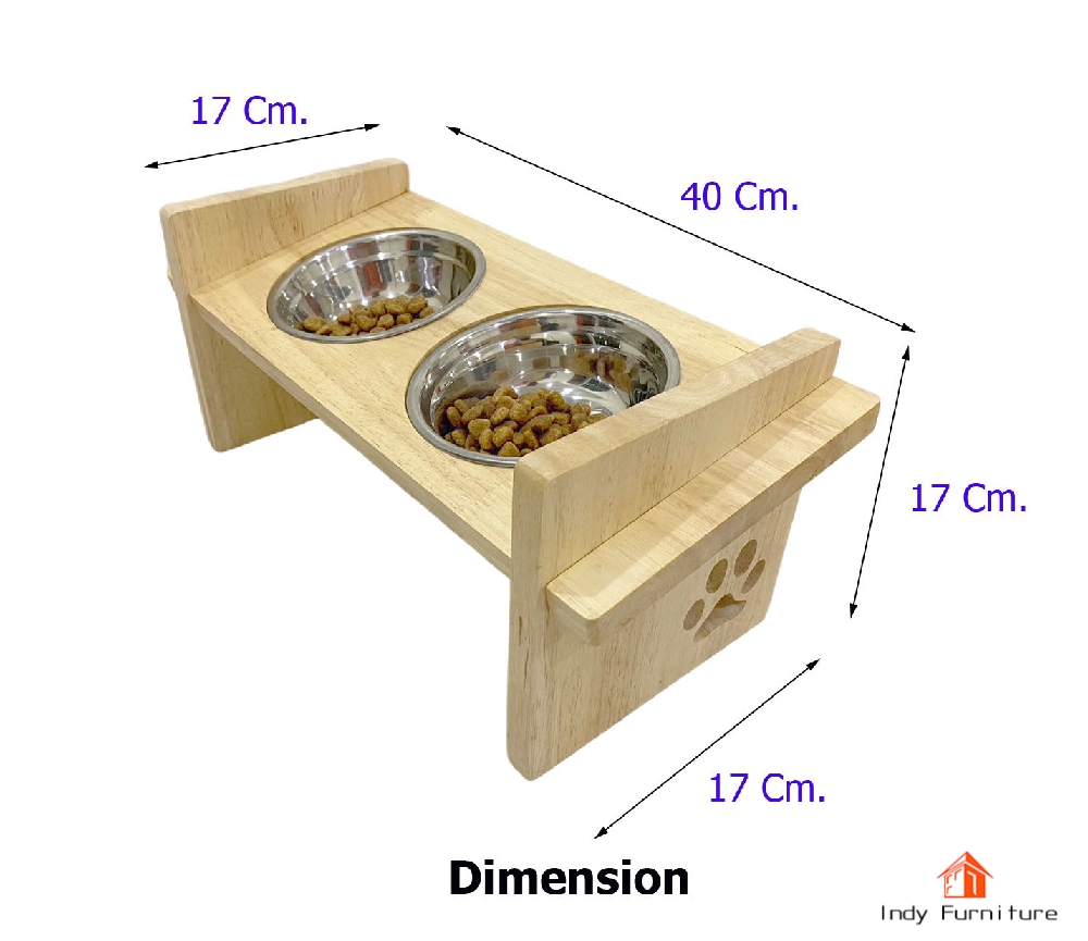 ชุดถ้วยอาหารแมว ไม้ยางพารา รุ่น Cat-01 สีธรรมชาติ