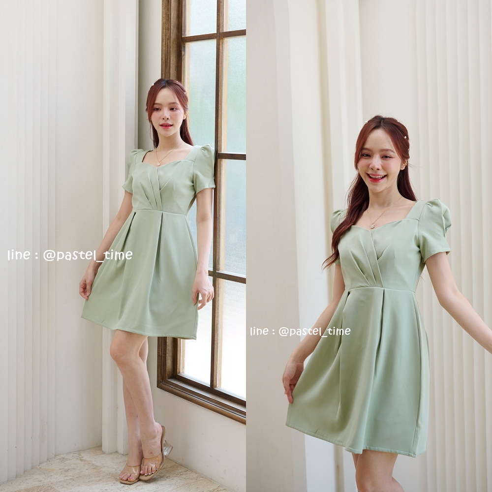 Ella Loveable Dress : สีเขียวมัทฉะ **มีแต่ L**