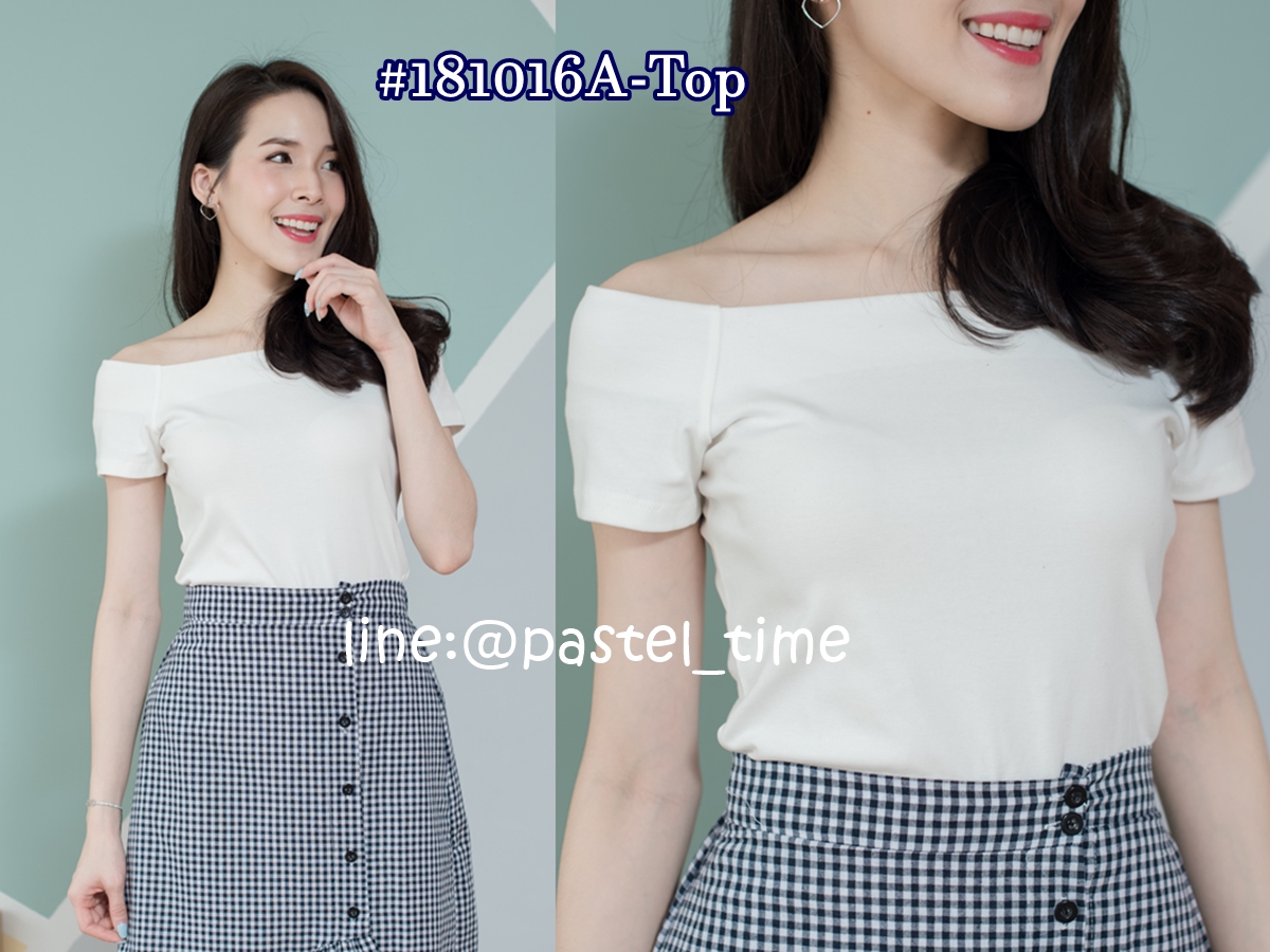 เสื้อยืดปาดไหล่แขนสั้น