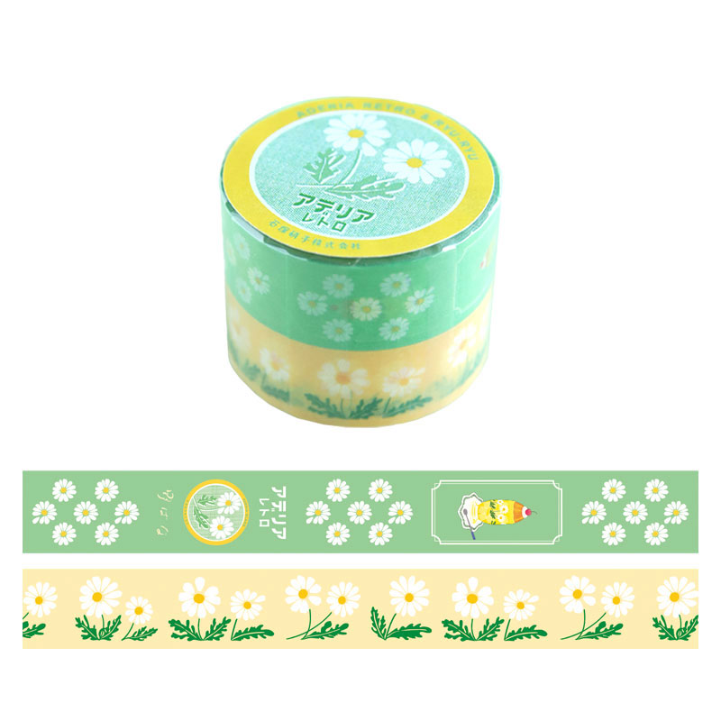 Masking Tape Set 2 ม้วน เทปตกแต่งจากญี่ปุ่นแบรนด์ Aderia Retro & Ryu-Ryu ลาย White Flower แต่ละม้วนขนาดกว้าง 1.5 ซม. ยาว 7 ม.