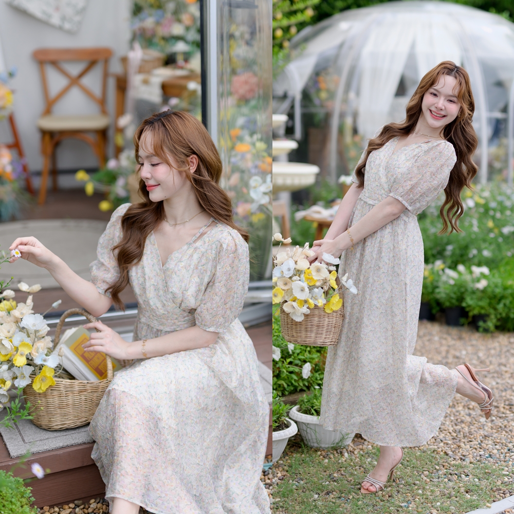 Floral Plot puff maxi dress [Made by Pastel Time]
