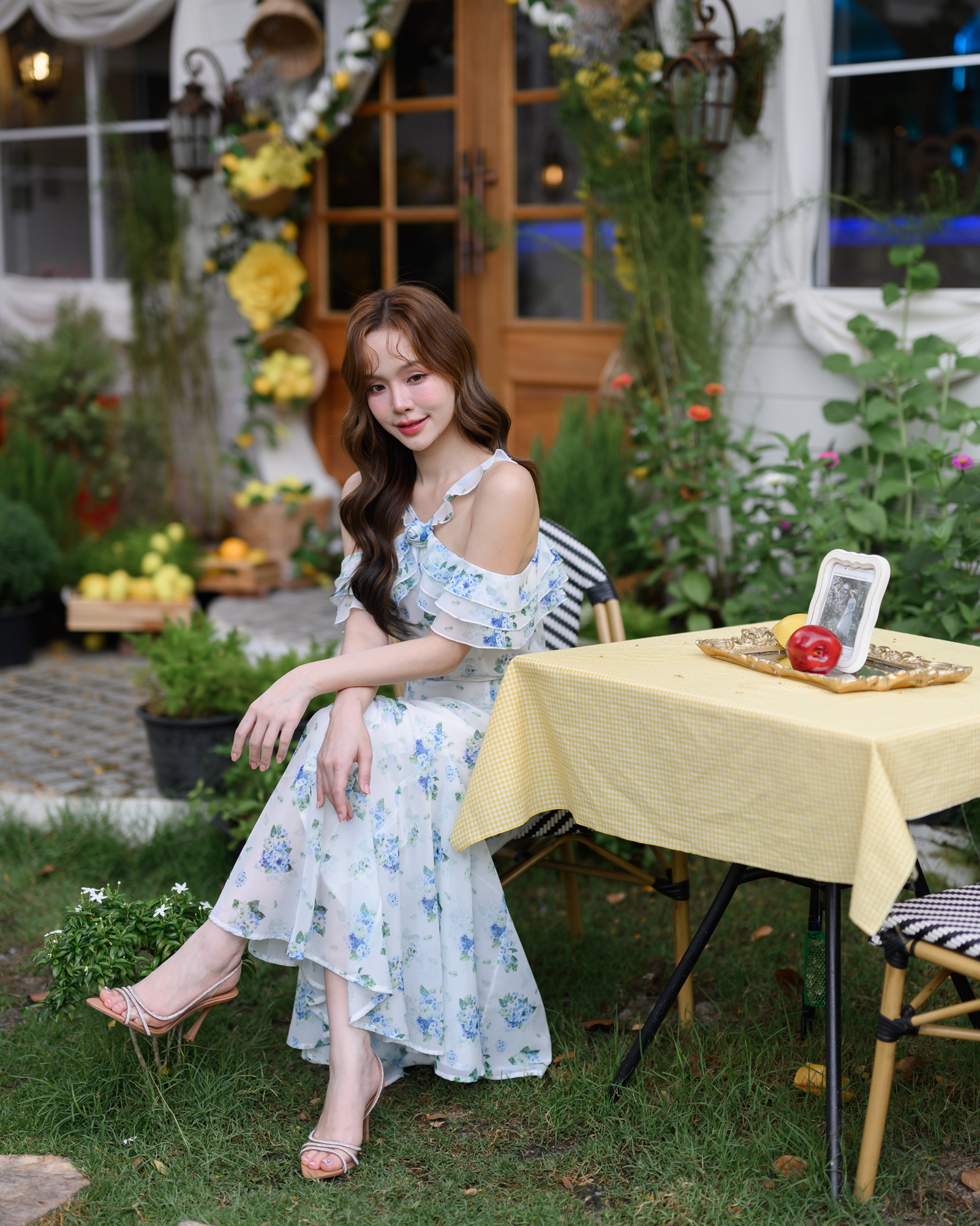 Hydrangea Off-Shoulder Maxi Dress