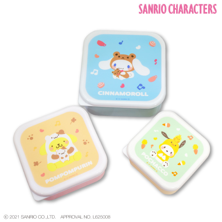 เซ็ตกล่อง 3 ใบ Sanrio Box Set แบบ Cinnamoroll & Pompompurin & Pochacco มี 3 ขนาด 12 x 12 x 5.5 ซม. / 10 x 10 x 4.5 ซม. / 9 x 9 x 4 ซม. ไว้ใส่อาหารหรือของอย่างอื่นได้