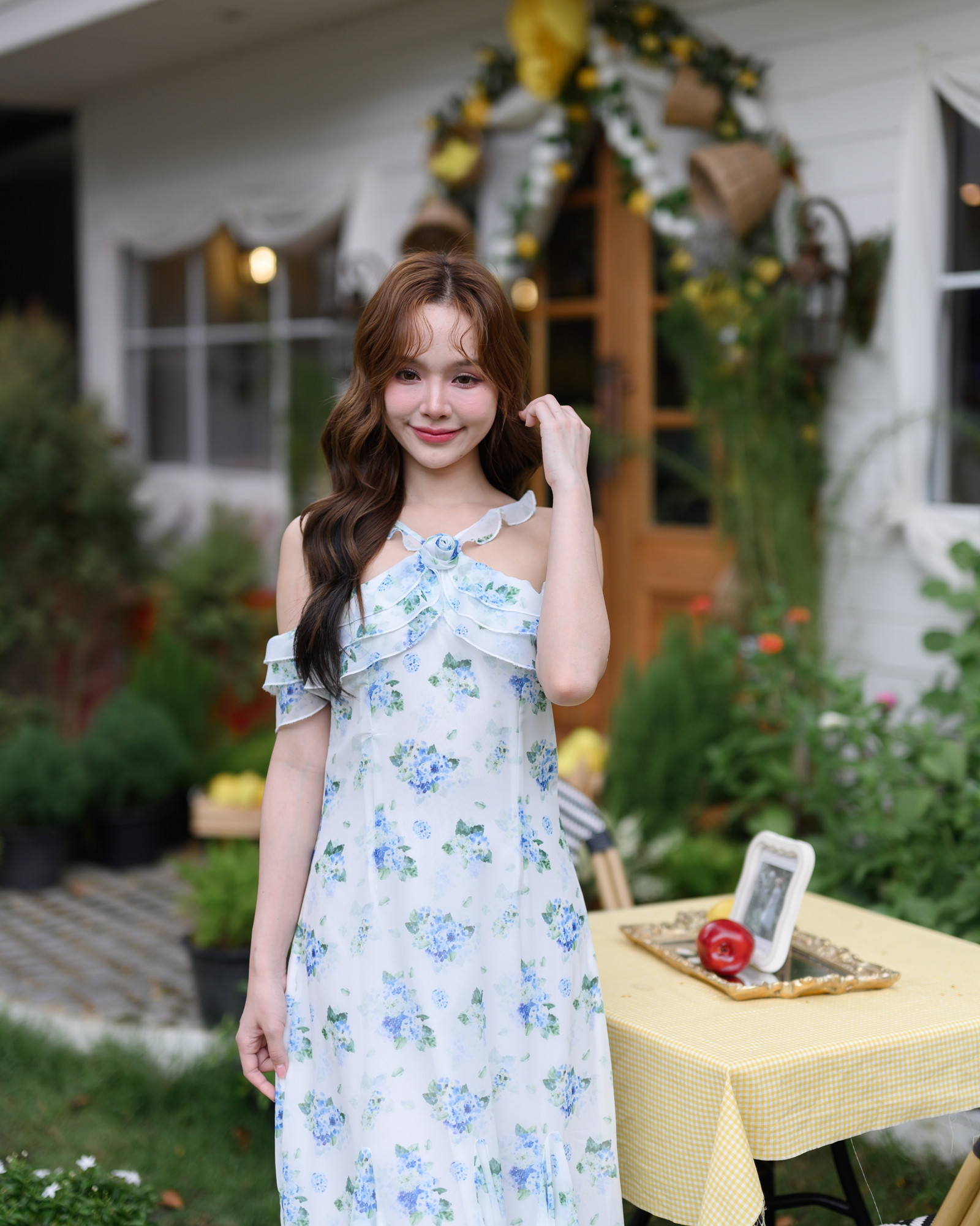 Hydrangea Off-Shoulder Maxi Dress