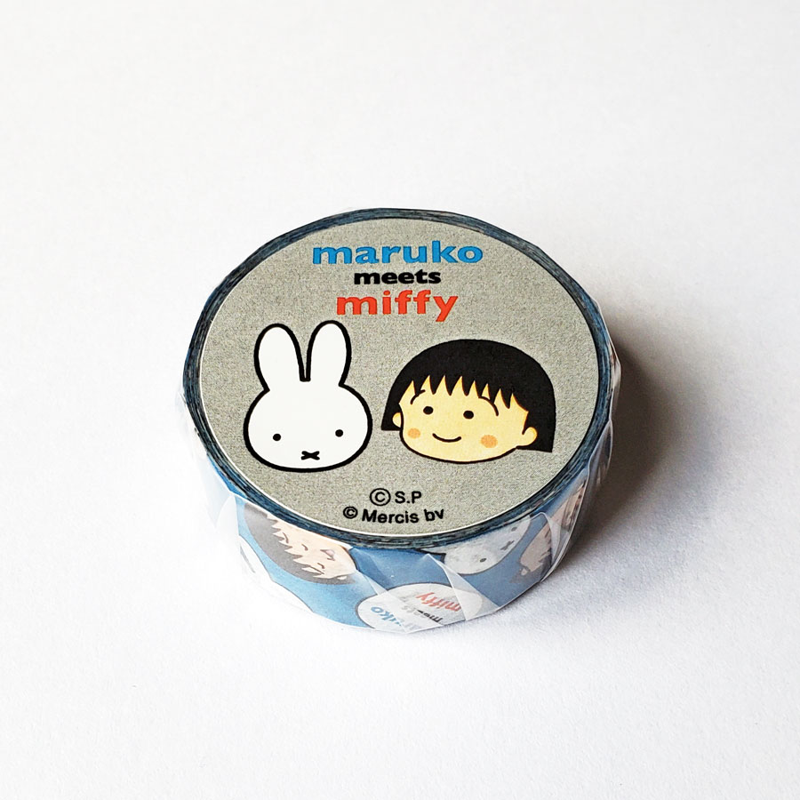 Masking Tape ลาย Chibi Maruko meets Miffy สีน้ำเงิน ขนาด 1.5 ซม. x 7 ม.