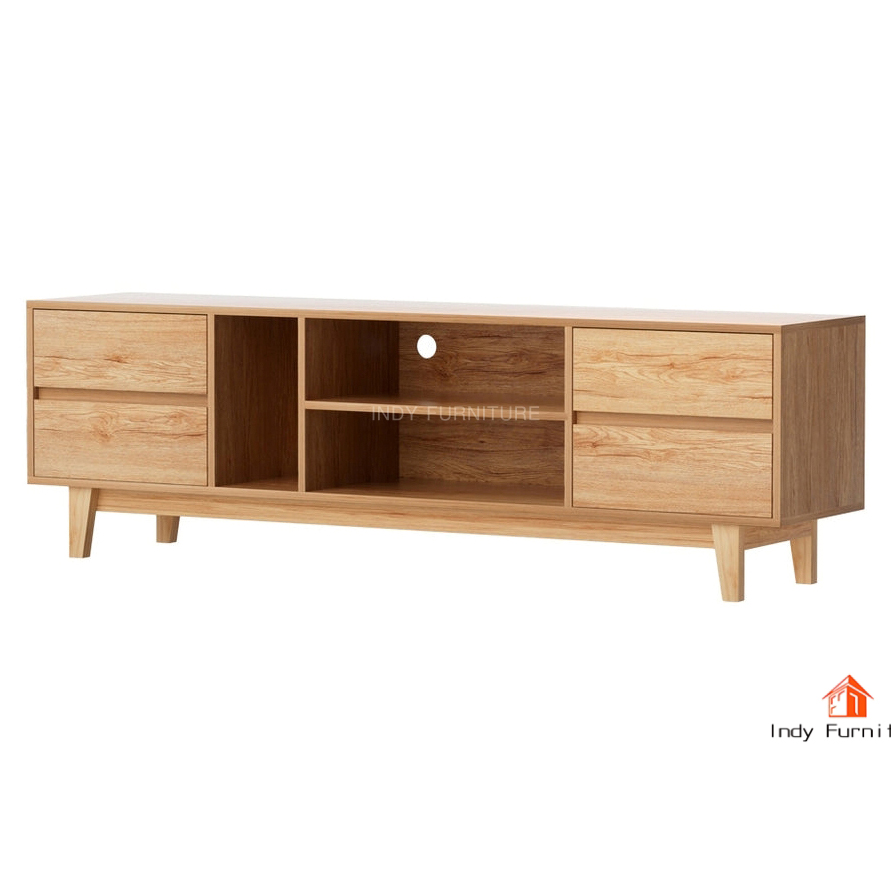 ตู้ชั้นวางทีวีไม้ยางพารา 4ลิ้นชัก รุ่น GUSSO สีธรรมชาติ