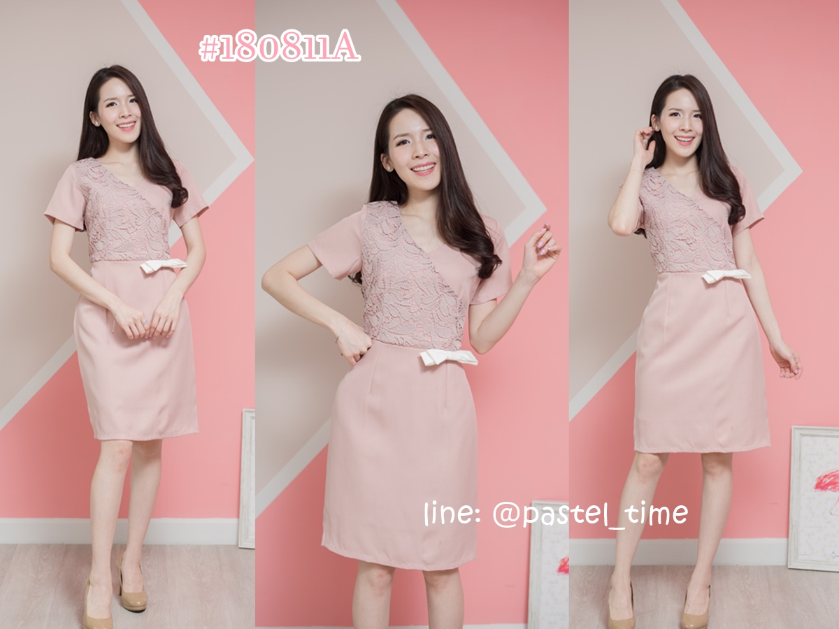 Litsa Lace Dress – สีชมพู