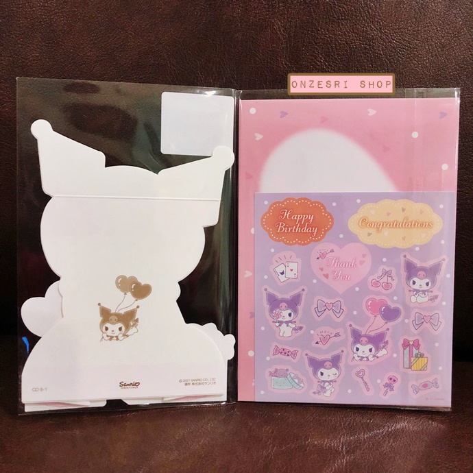 การ์ดเปล่า Sanrio & Seal Card แบบ Kuromi สามารถเขียนด้านในได้ มีสติกเกอร์น่ารักให้แปะได้ 1 แผ่น มาพร้อมซองลายน่ารักเข้ากัน ขนาดประมาณ 16.2 x 11 ซม.