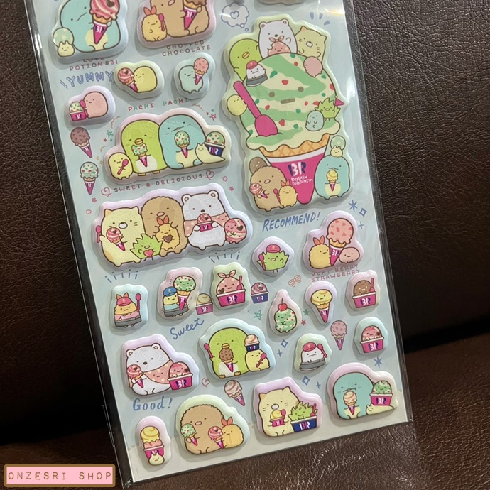 สติกเกอร์แบบนูน Sumikko Gurashi 31 Ice Cream Series Funi Funi Sticker แบบสีฟ้า ขนาด 20 x 9.5 ซม.