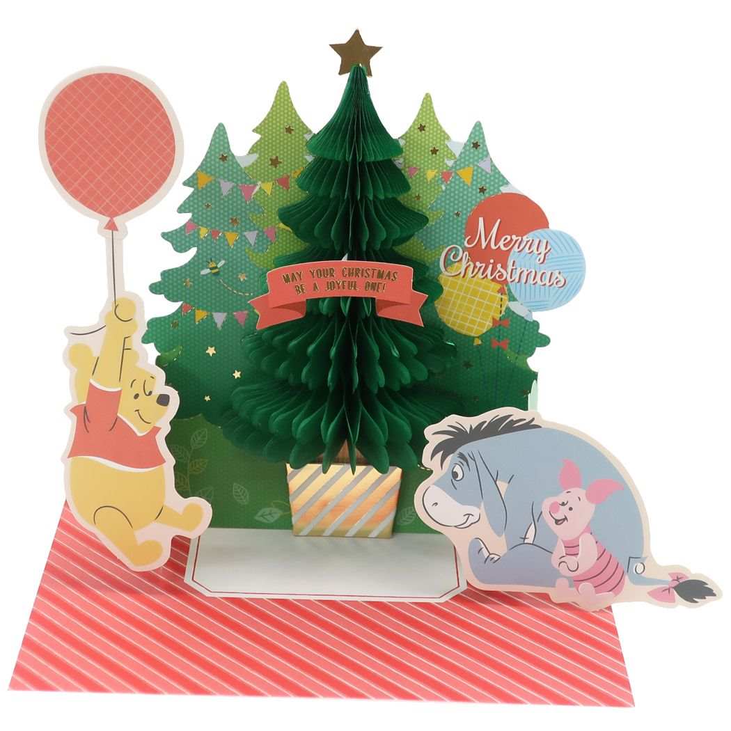 Disney Christmas Pop Up Card From Japan การ์ดอวยพรลาย Winnie the Pooh & Friends ตรงต้นคริสต์มาสกางออกได้น่ารัก ขนาด 14 x 16 ซม.