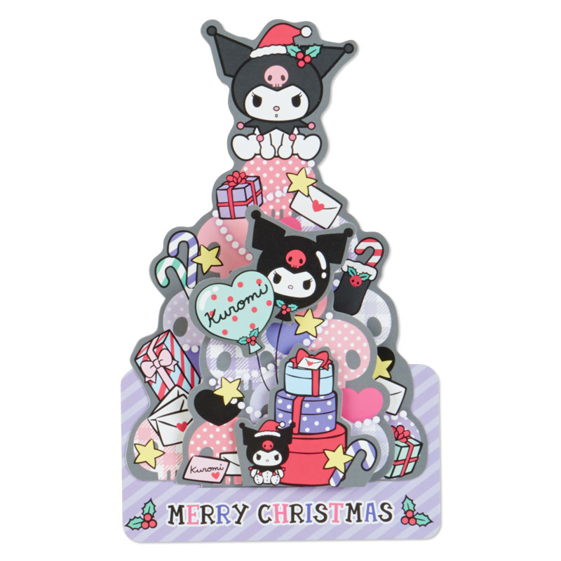 Sanrio Christmas Pop Up Card From Japan การ์ดอวยพรลาย Kuromi กางออกมาเป็นต้นคริสต์มาสได้น่ารัก ขนาด 18.8 x 13 x 7.2 ซม.