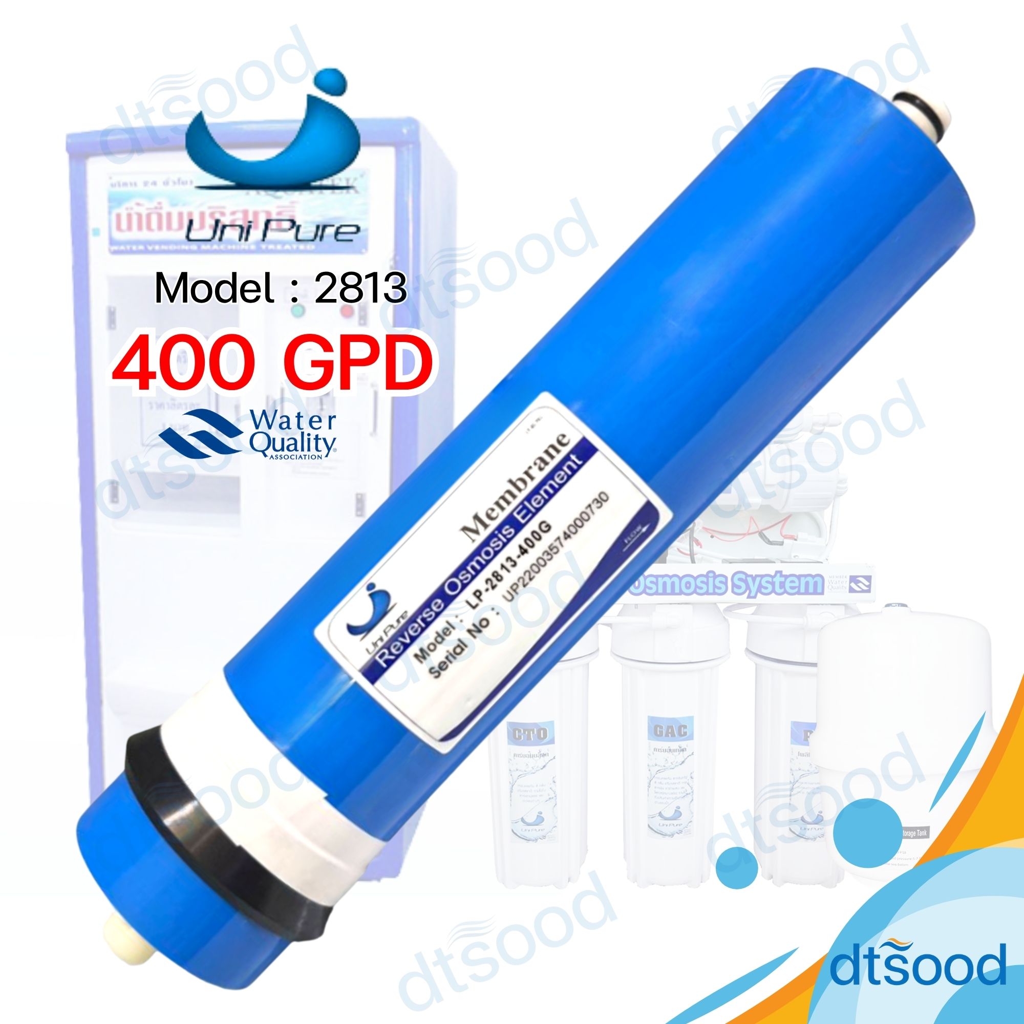 ไส้กรองน้ำ RO Membrane ขนาด 400 GPD ยี่ห้อ Unipure กรองละเอียด 0.0001 ไมครอน