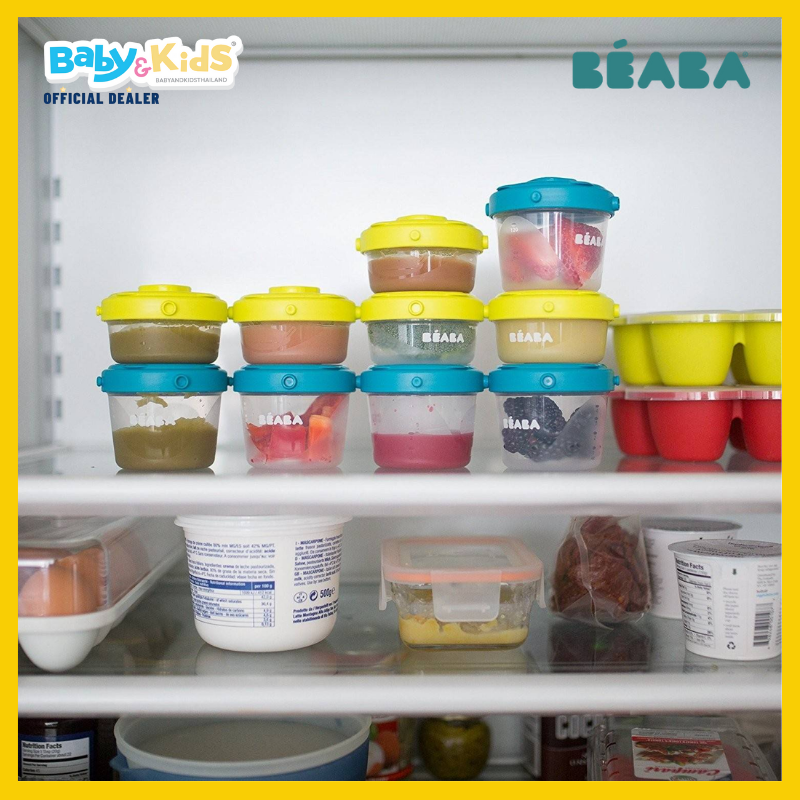 BEABA ชุดกระปุกเก็บถนอมอาหาร 60 / 120 มิลลิลิตร 6 ชิ้น สีเขียว/สีฟ้าเข้ม Set of 6 Clip Portions - 1st age/60ml + 120ml (assorted colors BLUE/NEON)