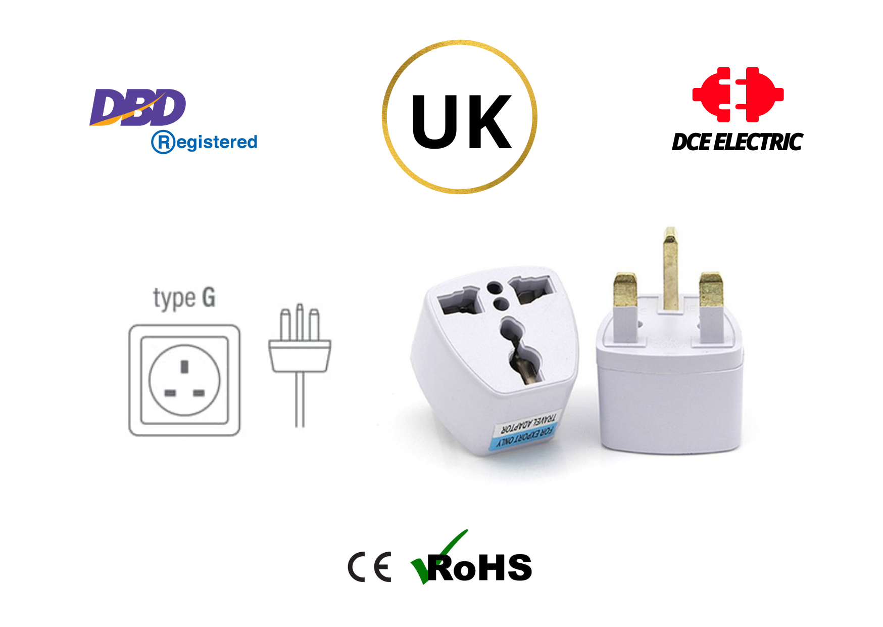 DCE ปลั๊กแปลงอังกฤษ หัวแปลงปลั๊กไฟอังกฤษ สิงคโปร์ ฮ่องกง มาเลเซีย UK, Singapore, Hong Kong, Malaysia (Type G)