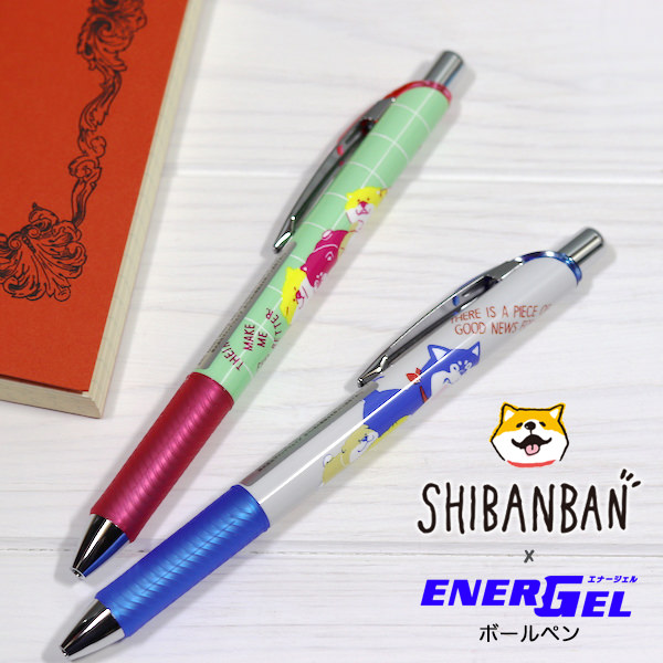 ปากกา Pentel Energel ลายคุณหมาชิบะ Shibanban (คาแรคเตอร์จาก Mind Wave Japan) หัว 0.5 หมึกสีดำ ลายสีเขียวชมพู