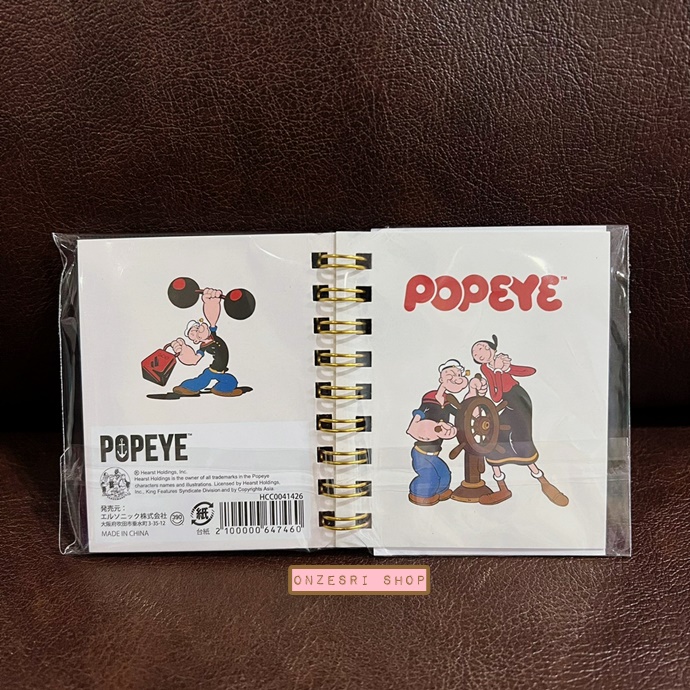Sticky Note แบบเล่ม ลาย Popeye จากญี่ปุ่น ขนาด 7.4 x 8.2 ซม. (แบบพับเล่มแล้ว) มี 8 ลาย รวม 120 แผ่น (กระดาษ 6 ลาย เนื้อฟิล์ม 2 ลาย)