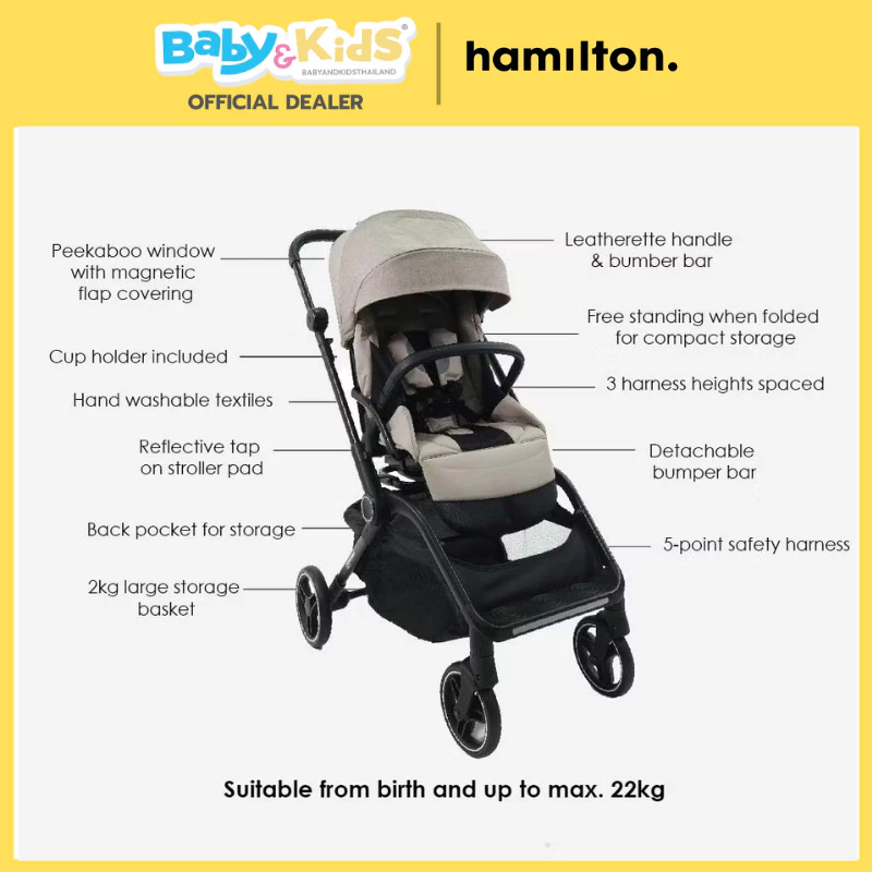 Hamilton รถเข็นเด็ก รุ่น T1 แรกเกิด-4 ขวบ ระบบพับอัตโนมัติ Magicfold – พับและกางได้ด้วยมือเดียว Black