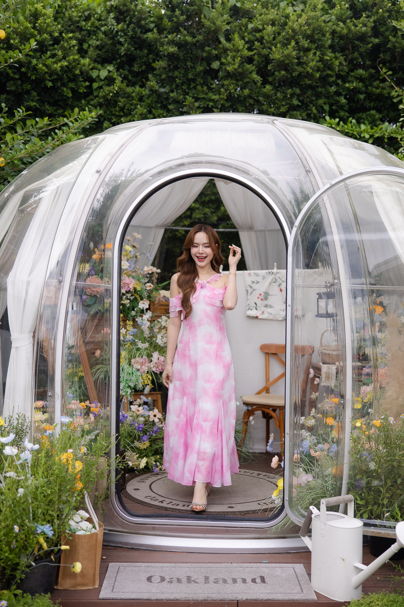 Pink Cloudy Off-Shoulder Maxi Dress ลายเมฆชมพู