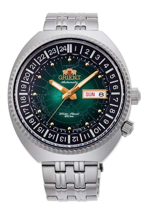 ORIENT World Map Diver รุ่น RA-AA0E02E (หน้าปัดเขียว สายสแตนเลส)