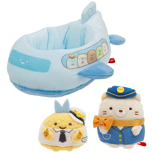 เซ็ตตุ๊กตา Sumikko Gurashi x Keikyu & Haneda in Ota City (Limited) เป็นแบบเครื่องบิน มาพร้อมคุณแอร์โฮสเตสแมว Neko และคุณกัปตันหางปลาอะจิทอด ขนาด 9 x 18 x 17 ซม.